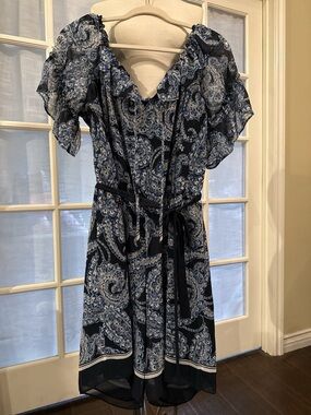 Tommy Hilfiger Navy and White Paisley Tie-Front Dress